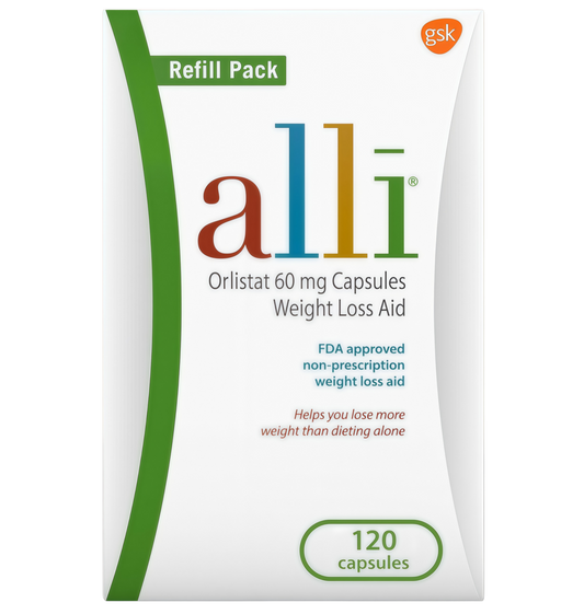 alli Weight Loss Diet Pills, Orlistat 60 mg Capsules, Non Prescription Weight Loss Aid, 120 Count Refill Pack